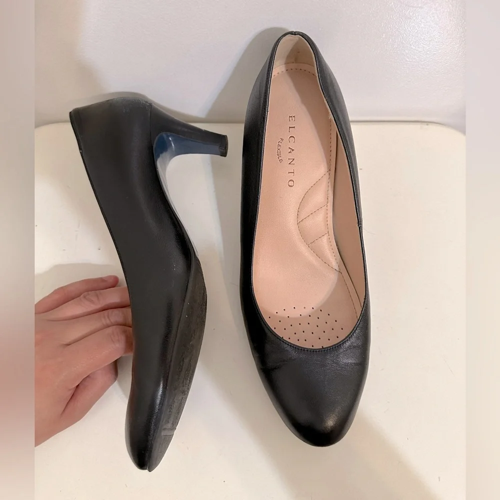 *PRE-LOVED* ELCANTO Black Leather Kitten Heel High Heel Pumps (Korean Brand) - Picture 1 of 7